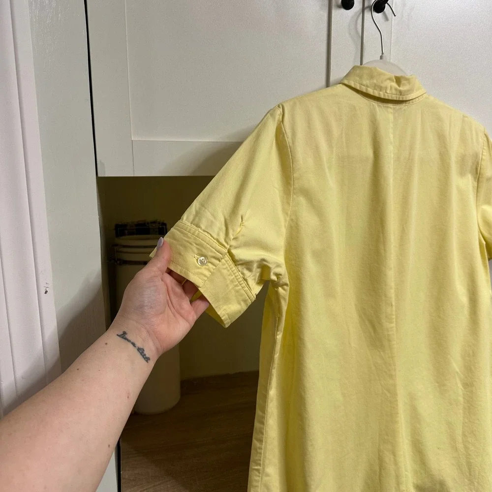 Lands End Button Up Shirt Dress Womens 10 Yellow Short Sleeve Pocket Vintage 90s - Picture 10 of 12